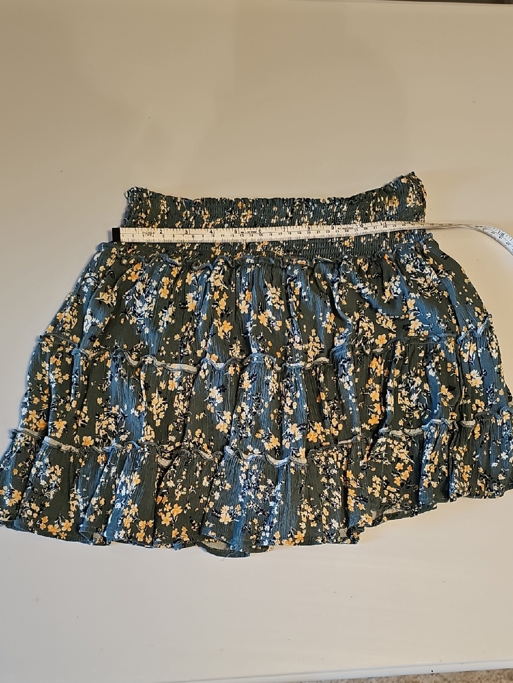Pink Lily Green Floral Tiered Skort with Yellow Accents